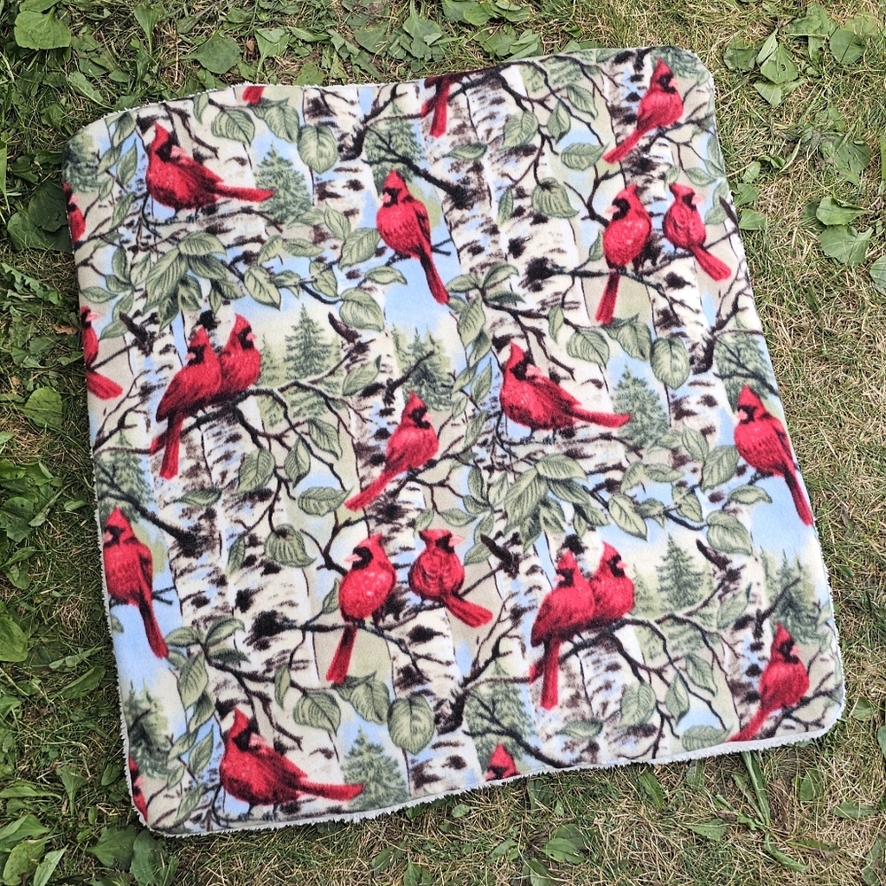NEW! Red Cardinal Birds Pet Mat - Large - 3 Layers, Fleece Sherpa | Dog Cat Baby